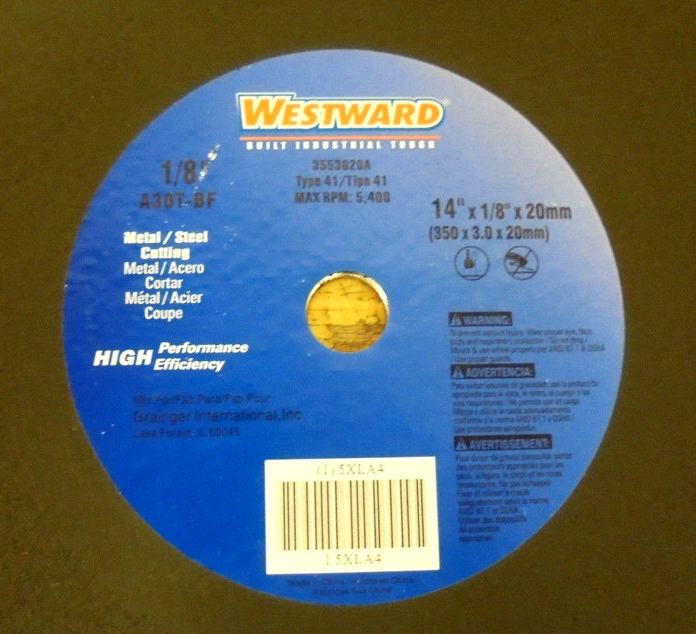 Westward 14" Cut-Off Wheels 1/8" Thick  20 mm Arbor Type 41 5XLA4  Pack of 10 -1