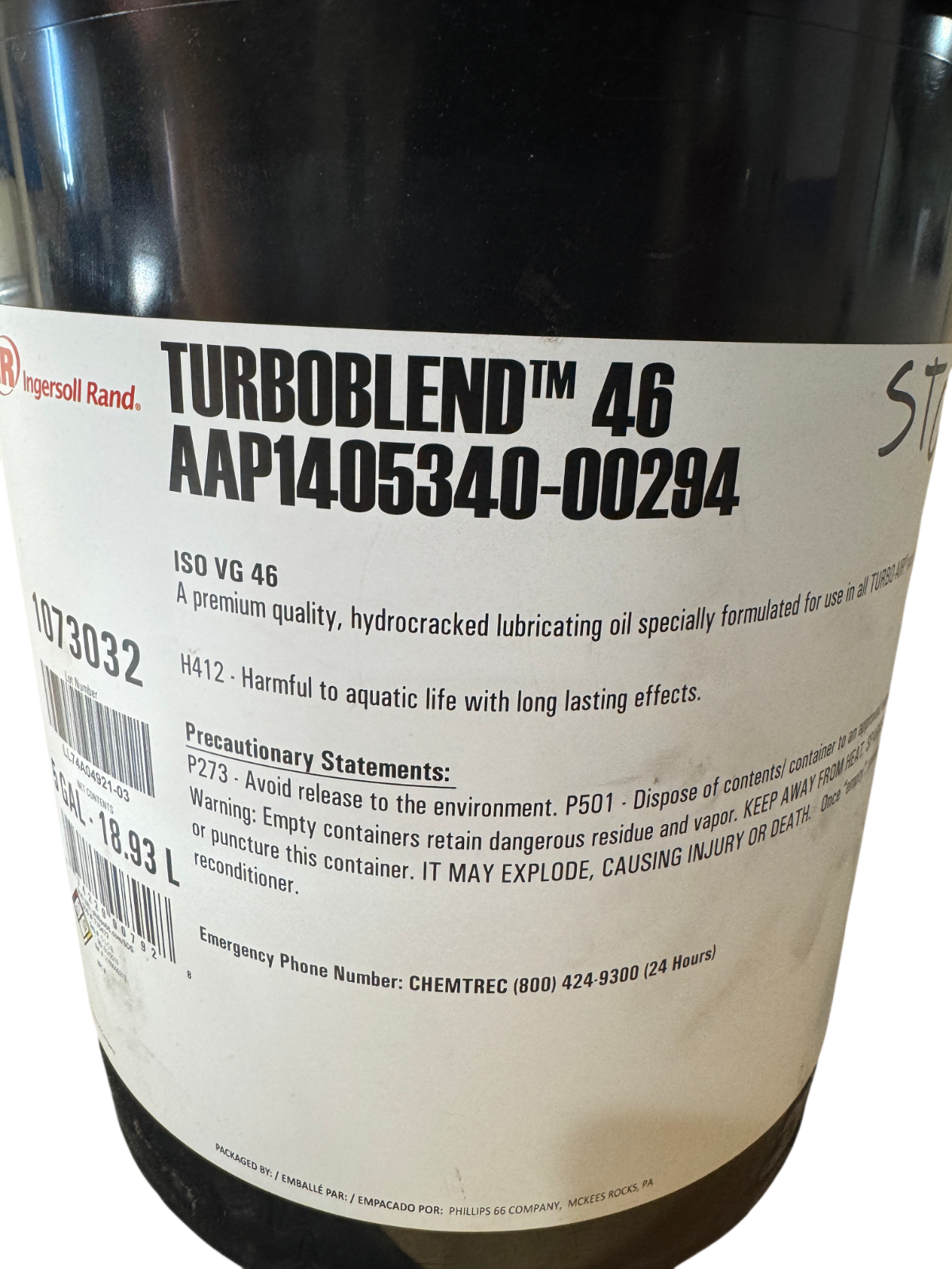 Ingersoll Rand AAP1405340-00294 5 Gal TurboBlend 46 HydroCracked Lubricating Oil1