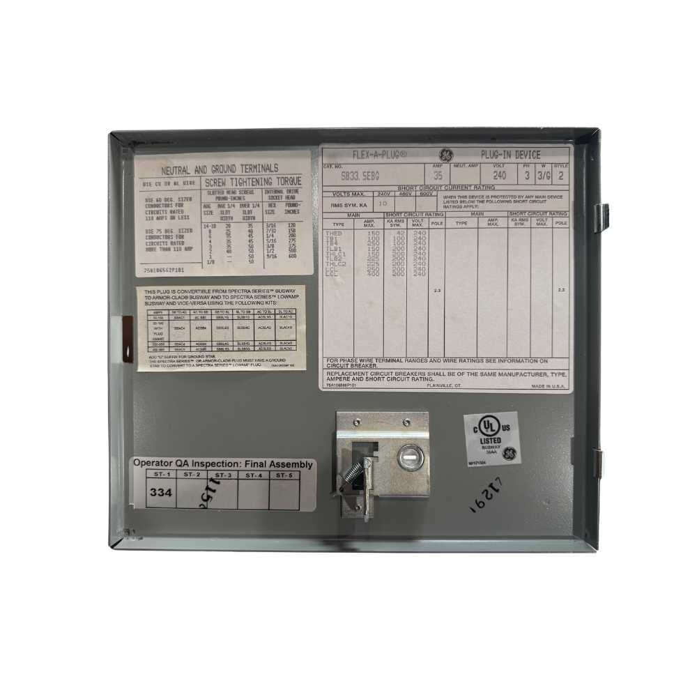 GE SB33.5EBG 35A 240VAC 3 Poles 3 Phase 3 Wire with Ground NEMA 1 TEB Bus Plug5