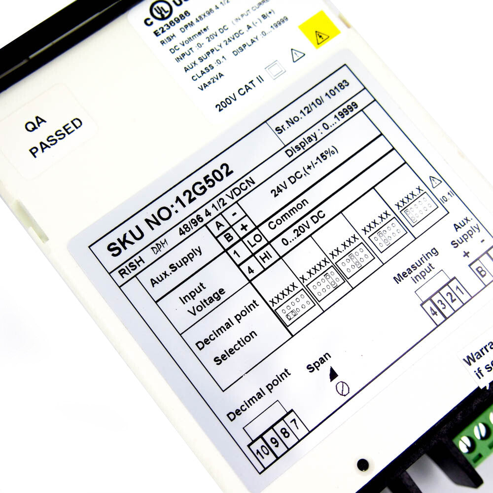 Dayton 12G502 Digital Panel Meter DC Voltage 0-20 VDC Input Range Red LED -1