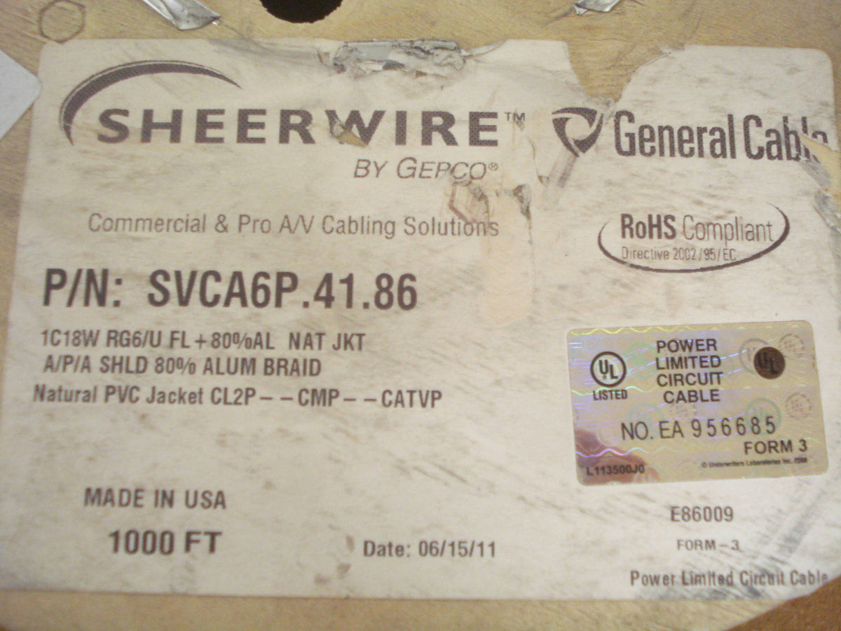 General Cable RG 6/U Video Cable, 1000 Ft, 18AWG, White -1