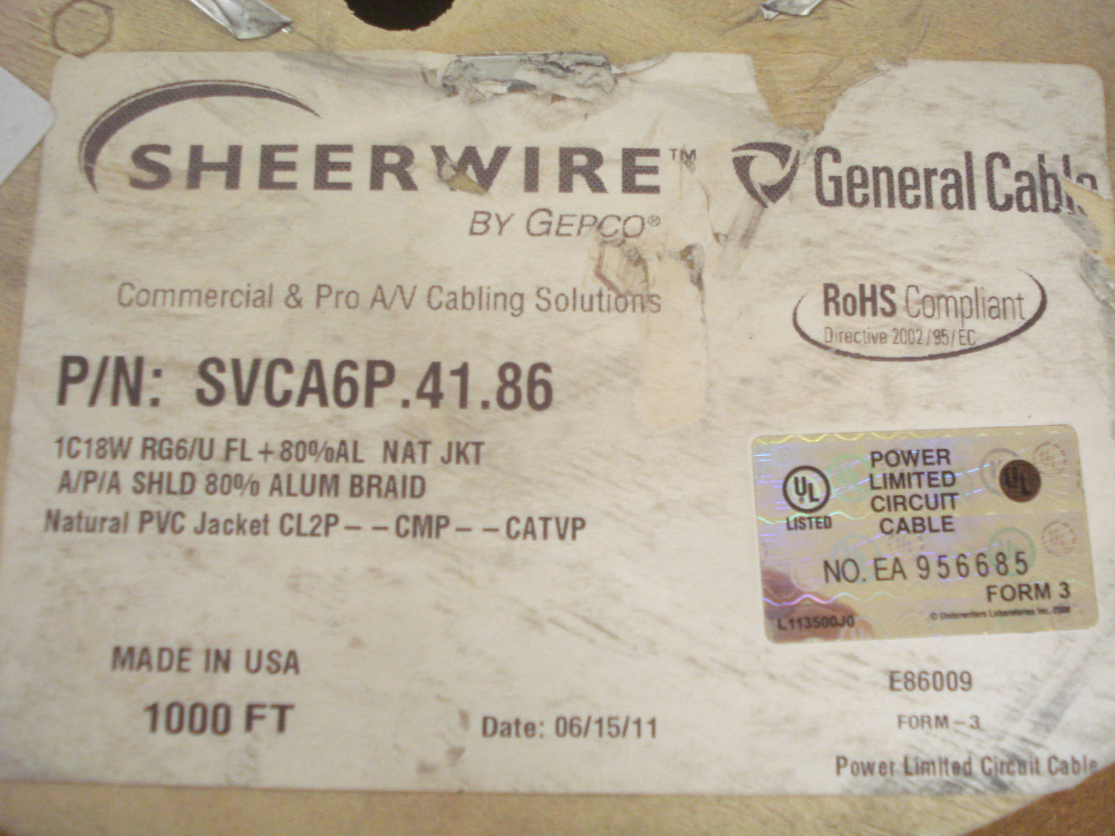 General Cable RG 6/U Video Cable, 1000 Ft, 18AWG, White -1