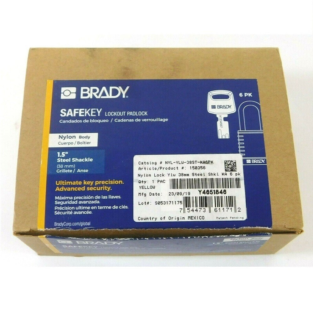 Brady NYL-YLW-38ST-KA6PK 1/4" Safety Padlock (Pack of 6)6