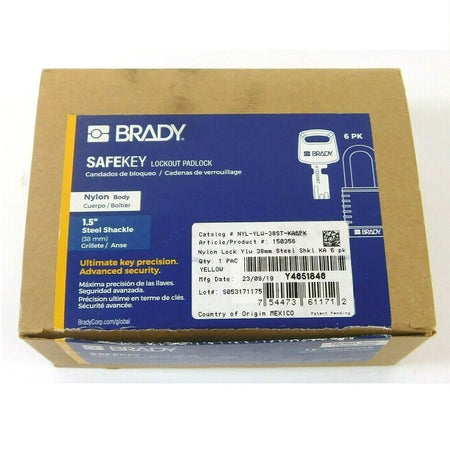 Brady NYL-YLW-38ST-KA6PK 1/4" Safety Padlock (Pack of 6)6