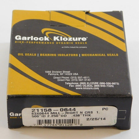 Garlock Klozure 21158-0644 2.25" x 1.5" x 0.438" Mill-Right N Oil Seal2