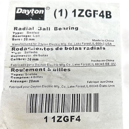 Dayton 1ZGF4 20 mm x 42 mm x 12 mm Double Shielded Radial Ball Bearing2