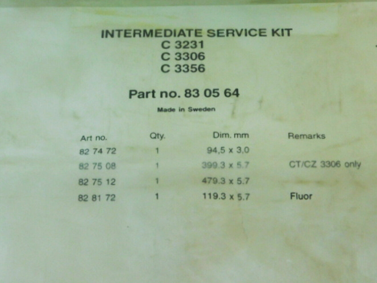 Flygt 83 05 64 Intermediate Service Kit | C3231; C3306; C33563