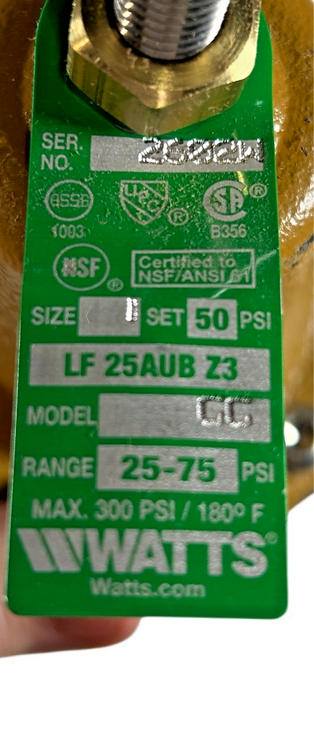 Watts 1 LF25AUB-GG-Z3 1" NPT Copper Silicon Alloy Water Pressure Reducing Valve1