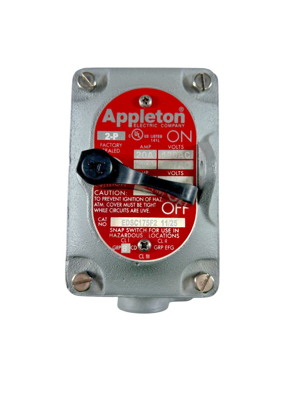 Appleton EDSC175F2 3/4" Hub Size 277VAC 20A 2P1 Gang Front Lever Tumbler Switch0