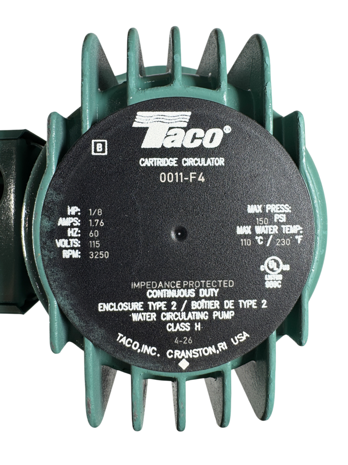 Taco 0011-F4 1PH 1/8HP 115VAC 60Hz 31 GPM Cast Iron Hydronic Circulating Pump2
