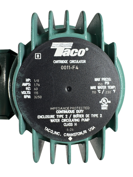 Taco 0011-F4 1PH 1/8HP 115VAC 60Hz 31 GPM Cast Iron Hydronic Circulating Pump2