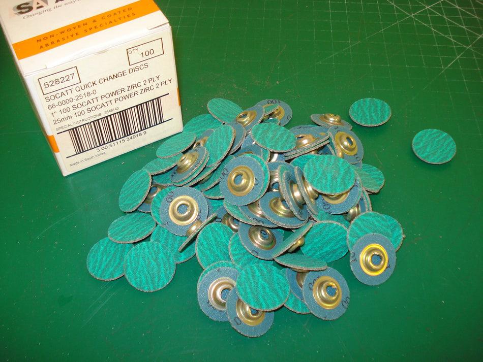 100 Standard Abrasives 528227 SOCATT Quick Change Discs 1" 2 Ply 100 Grit -0