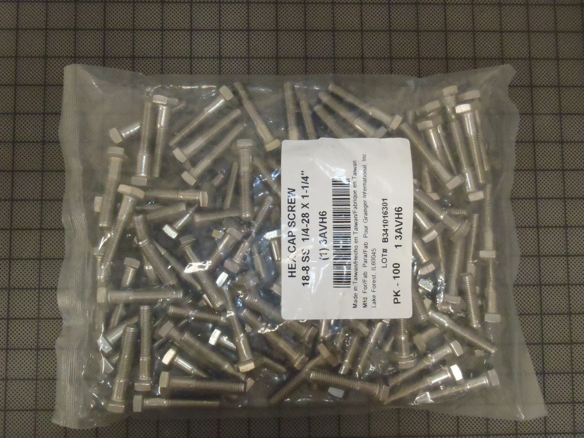 Bag of 100: 18-8 Stainless Steel Hex Cap Screws, 1/4-28x1-1/4" -2