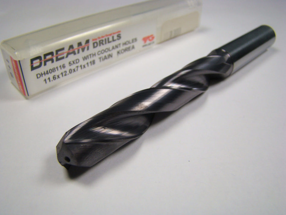 YG1 Carbide Coolant Dream Drill 11.6mm 5xD 12mm x 71mm x 118mm0
