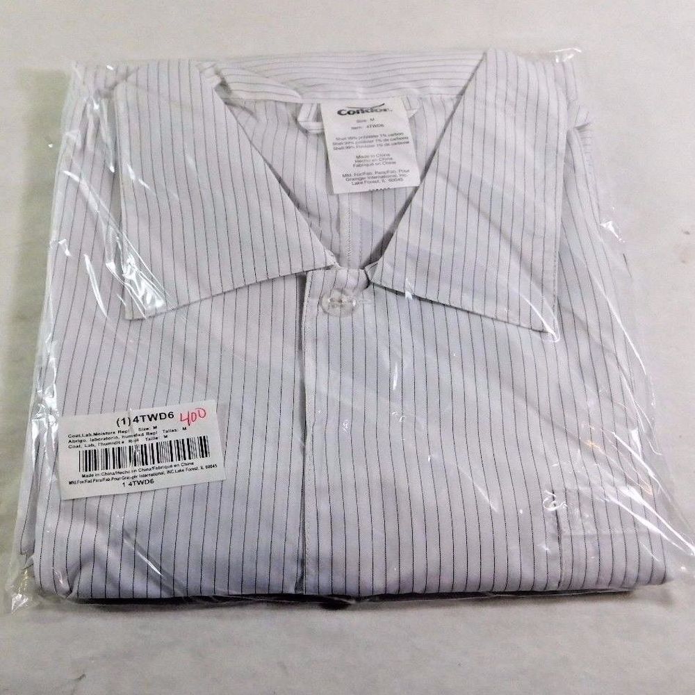 Condor 4TWD6 Men's Medium White with Black Pinstripes Collared Lab Coat1