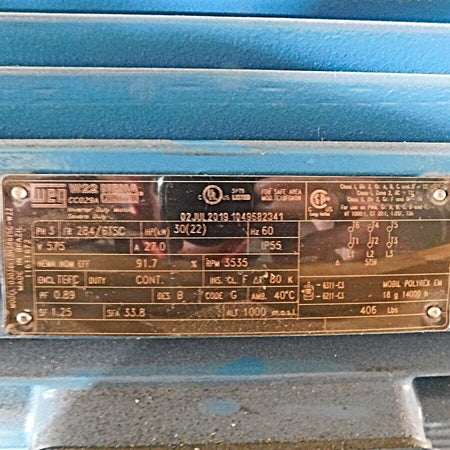 WEG 03036ET3H286TSC-W22 General Purpose Motor 30HP 3PH 575V 3535 RPM 286TSC -4
