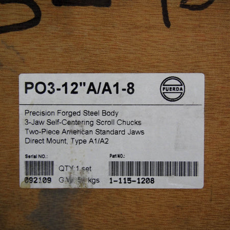 Gator Chucks 1-115-1208 12" 3-Jaw Reversible Self-Centering Scroll Chuck -1