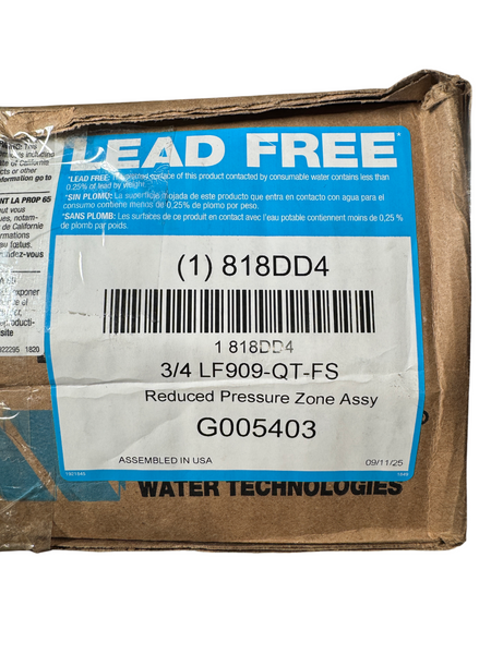 Watts 3/4 LF909-QT-FS 3/4" FNPT 175 PSI Reduced Pressure Zone Backflow Preventer2