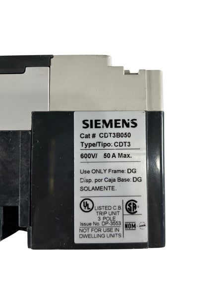 Siemens CDT3B050 600VAC 3-Pole 50A DG Frame Thermal Magnetic Breaker Trip Unit1