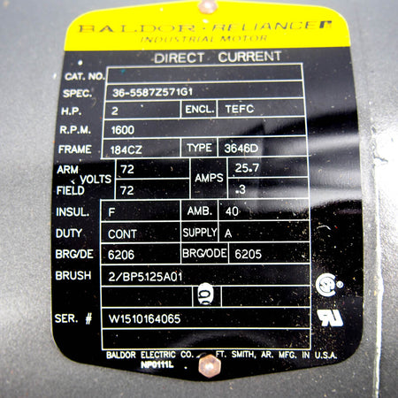 Baldor Reliance 36-5587Z571G1 1600 RPM Direct Current Industrial Motor -2