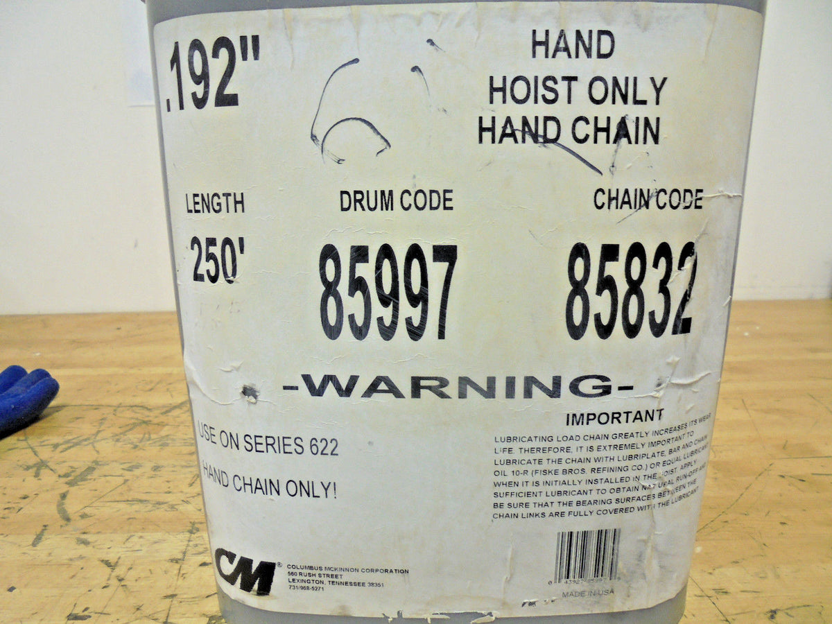 CM 85832 Hand Chain, 250 Ft, .192" Diameter, For use with 622 Hoist -0