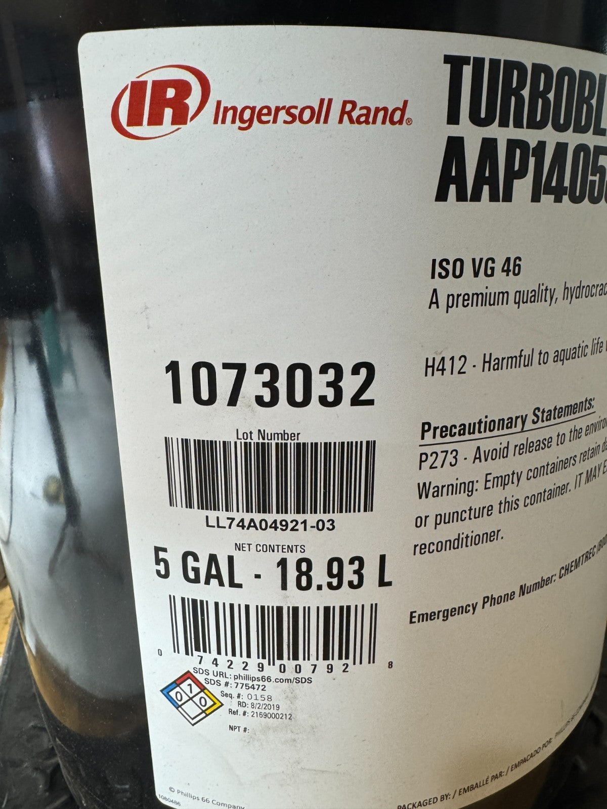 Ingersoll Rand AAP1405340-00294 5 Gal TurboBlend 46 HydroCracked Lubricating Oil2