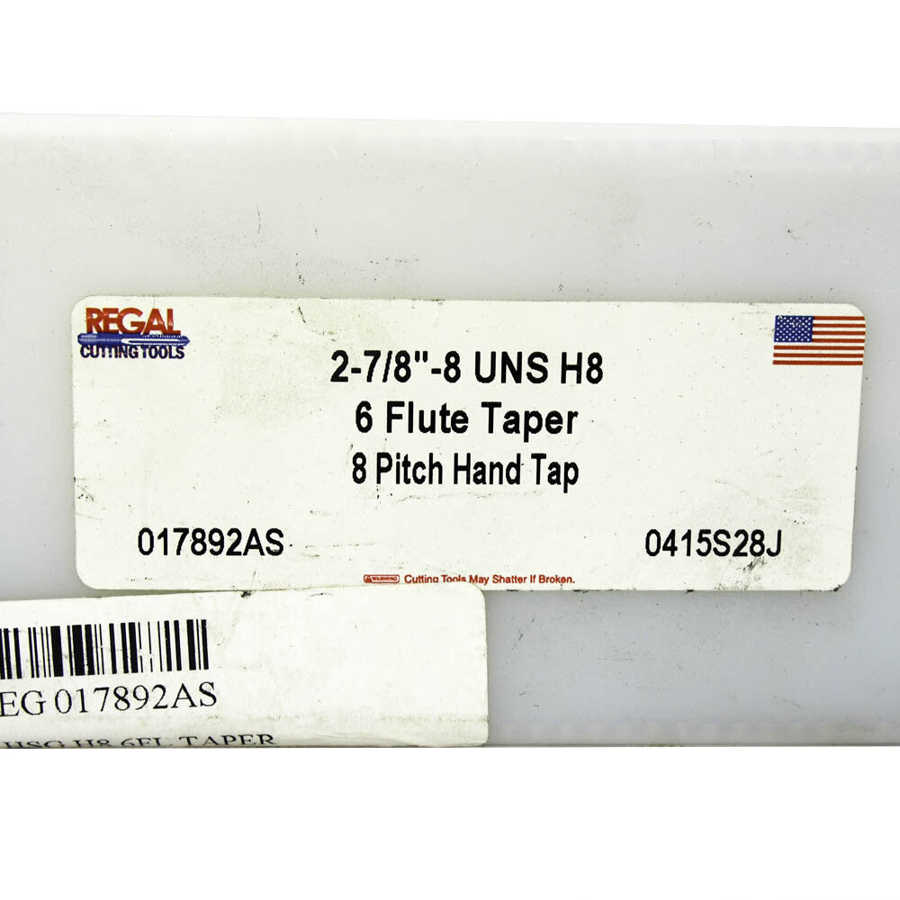 Regal 017892AS  2-7/8 - 8" RH 6F H8 HSS Straight Flute Hand Tap2