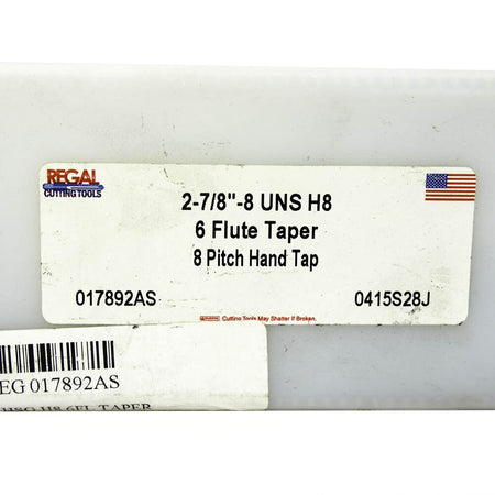 Regal 017892AS  2-7/8 - 8" RH 6F H8 HSS Straight Flute Hand Tap2