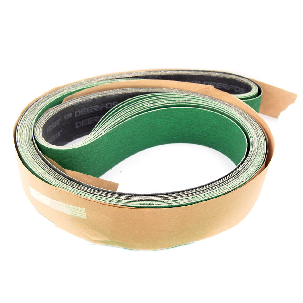 Deerfos PZ528 3" Wide x 132" Long Coated 120 Grit Sanding Belt (10-Pack) -0