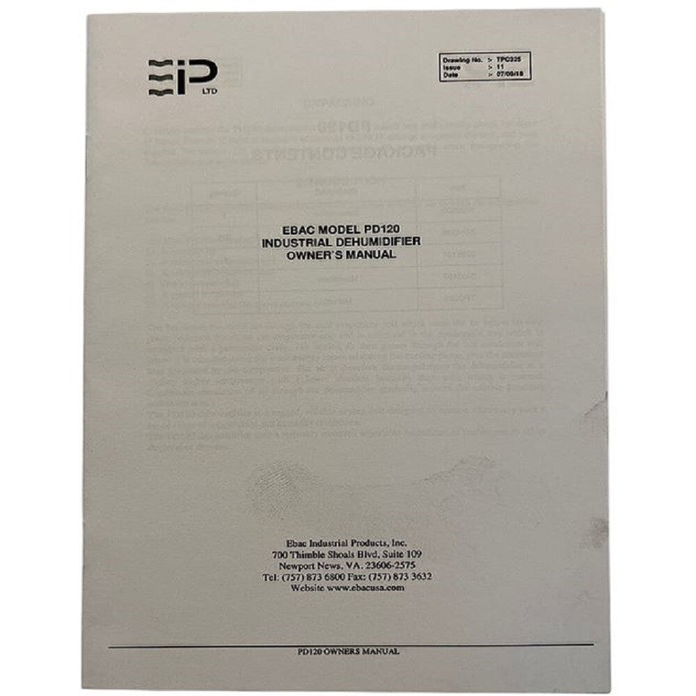 Ebac PD120 110V 1PH 60Hz 1kW 9.2A 491 CFM Commercial/Industrial Dehumidifier -3