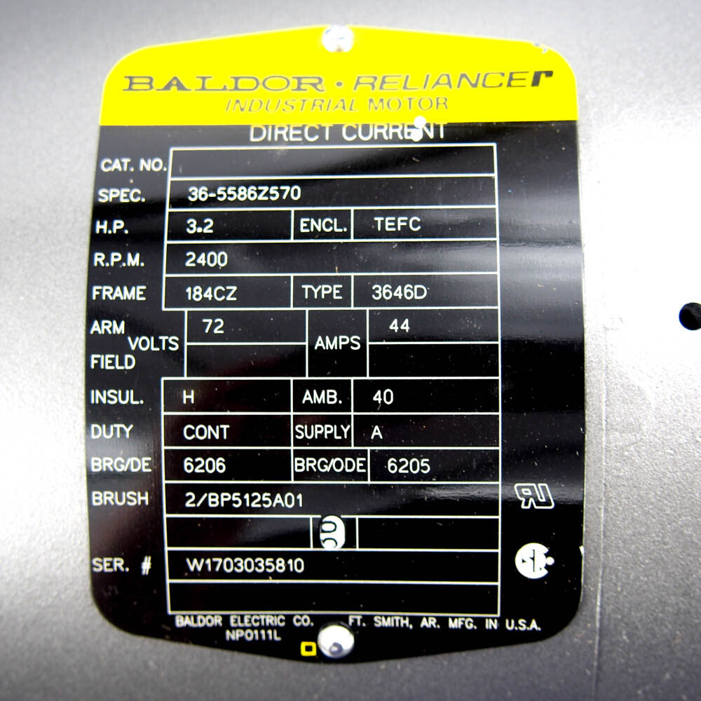 Baldor Reliance 36-5586Z570 44A 3.2HP 72V 2400 RPM TEFC Industrial Motor -2