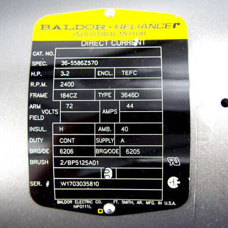 Baldor Reliance 36-5586Z570 44A 3.2HP 72V 2400 RPM TEFC Industrial Motor -2