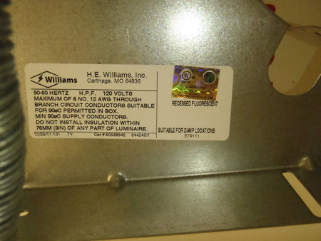 H.E. Williams Recessed Fixture Phillips Bodine Emergency Ballast B94G -6