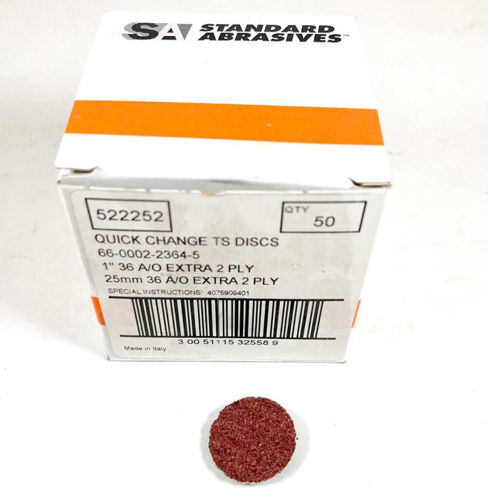Standard Abrasives 522252 1" 36 Grit Quick Change Discs (Box of 50) -0