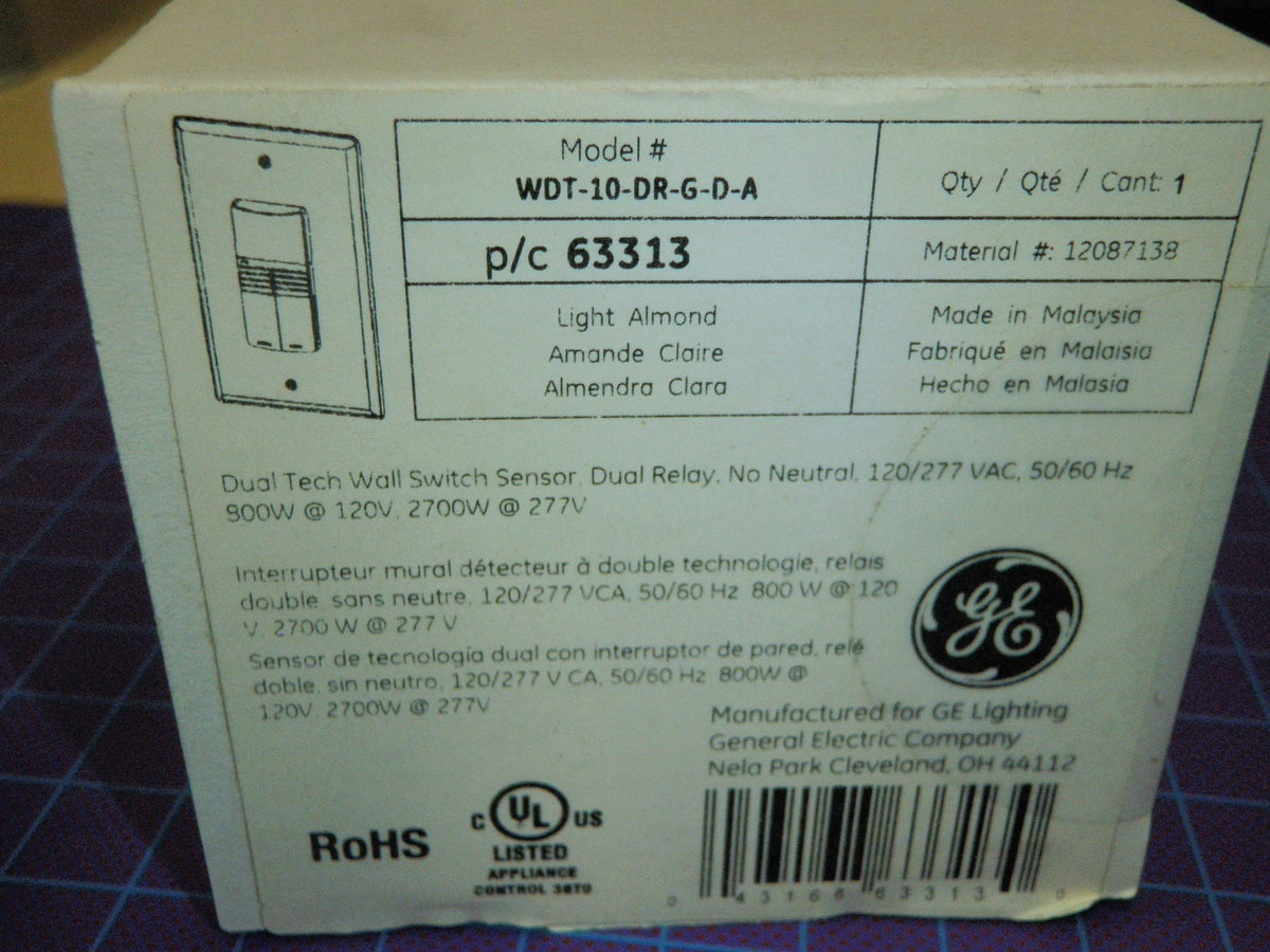 GE WDT-10-DR-G-D ALMOND Dual Relay Wallbox Occupancy Sensor 120/277V -2