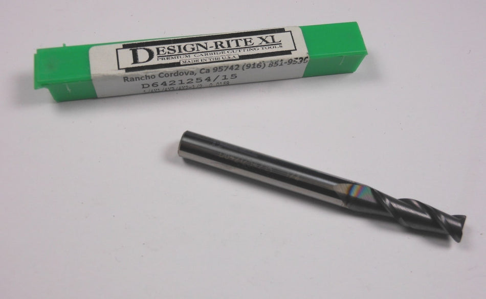 DESIGN-RITE Carbide Corner Radius End Mill 1/4" 2FL AlTiN 0.0150" Radius