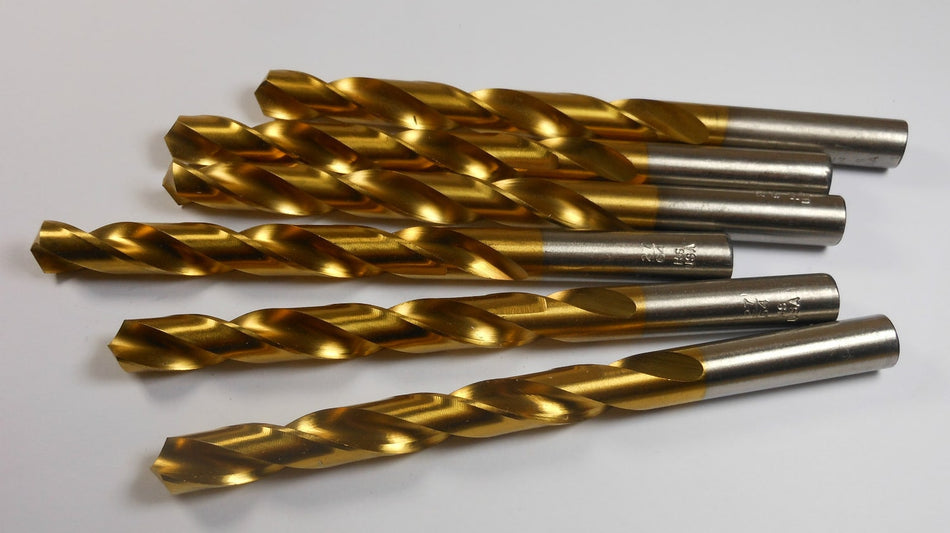 Jobber Length Drills 27/64" HSS 118° TiN 3-15/16" LOC x 5-3/8" (6 Pcs)