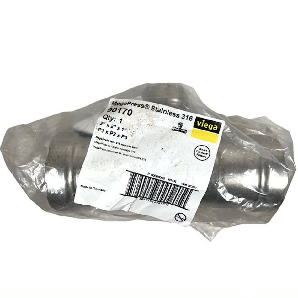 Viega 90170 2" x 2" x 1" Press-Fit 200 PSI 316 Stainless Steel Reducing Tee -