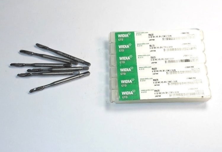 WIDIA Spiral Flute Plug Taps 6-32 H5 3FL HSS-E Left Hand 83635 (6 Pcs)