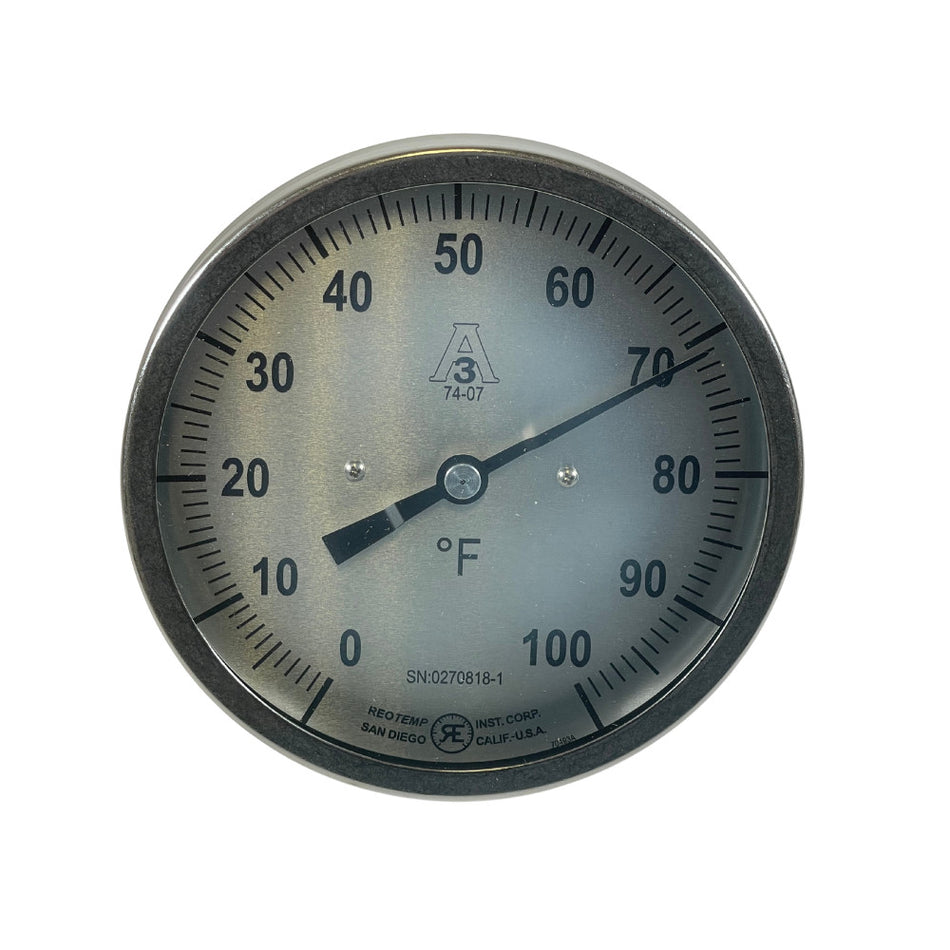 REOTEMP BB040CF35 1-1/2" x 5" 100°F Back Mount Sanitary Dial Thermometer -