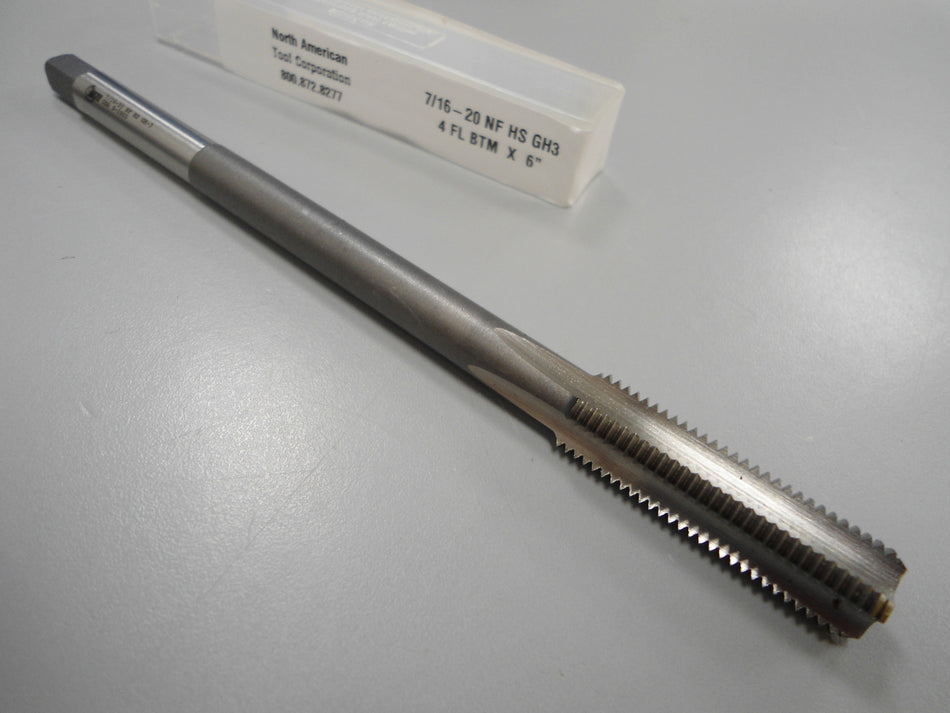 NATC Bottoming Hand Tap 7/16-20 GH3 4FL HSS OAL 6" UNF