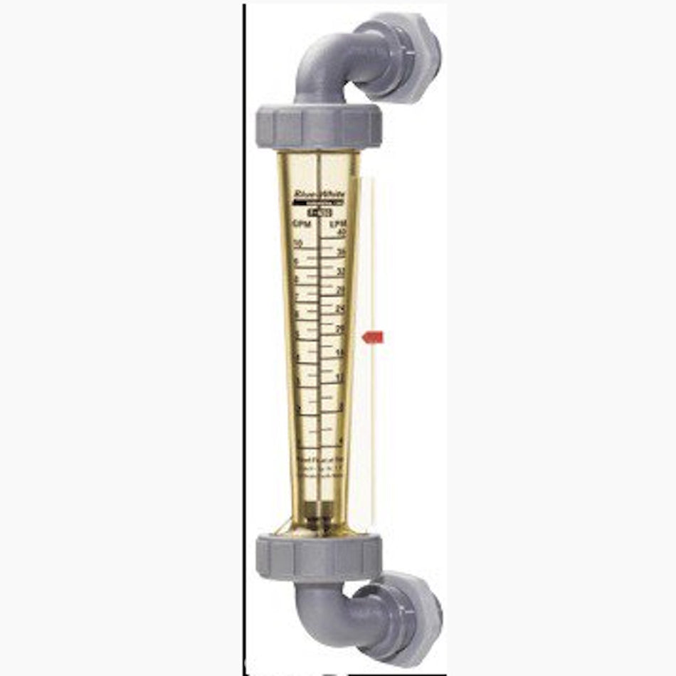 Blue and White F-45500LE-12 3/4" MPT 175 PSI Elbow Polysulfone Flow Meter -