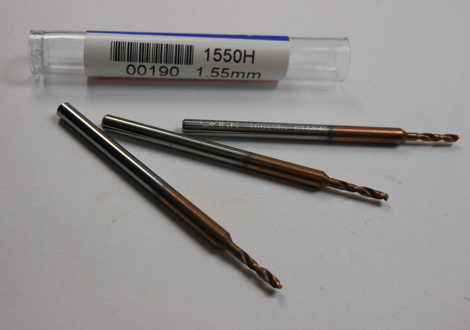 GARR TOOL Carbide Drills 1.55mm 2FL Helica 140° 1550H 00190 (3 Pcs)
