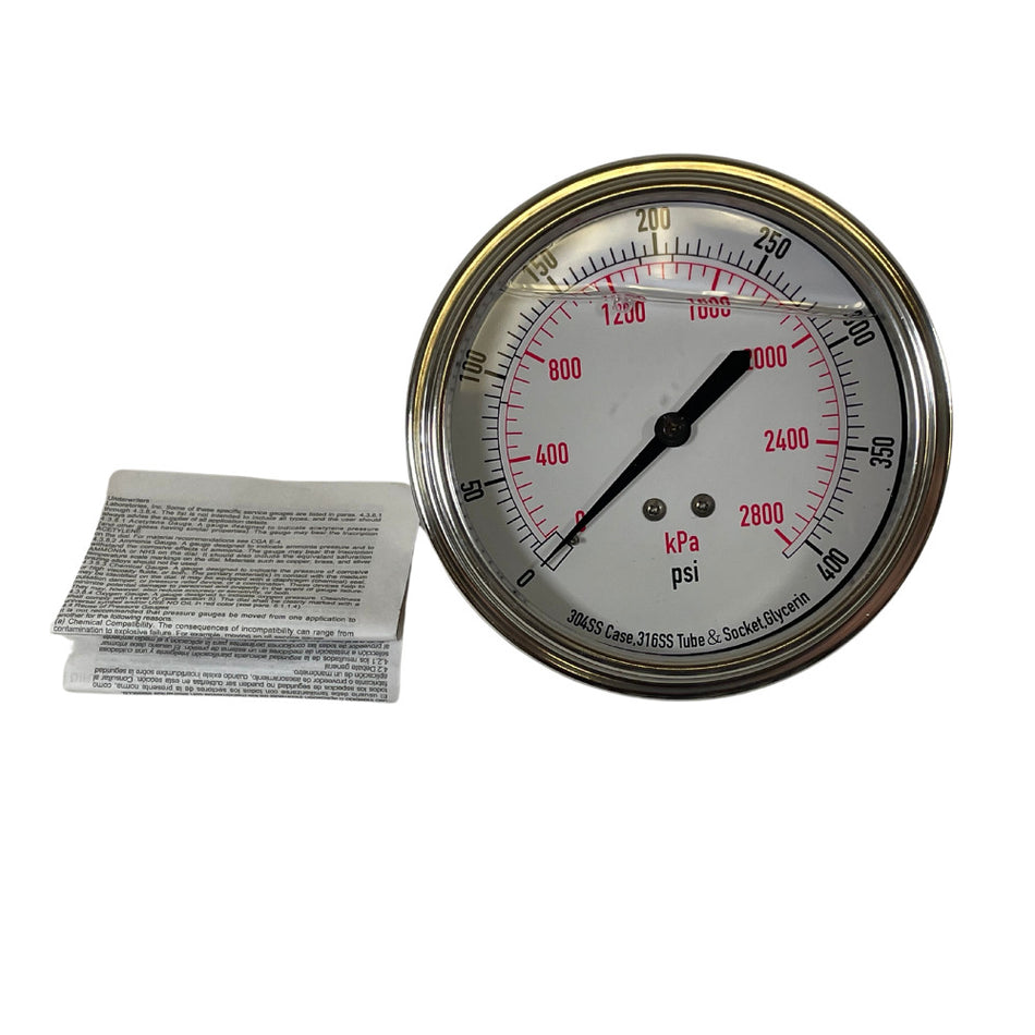 Commercial 4CFV6 3-1/2" Dial Dual Scale 400 PSI Commercial Pressure Gauge -