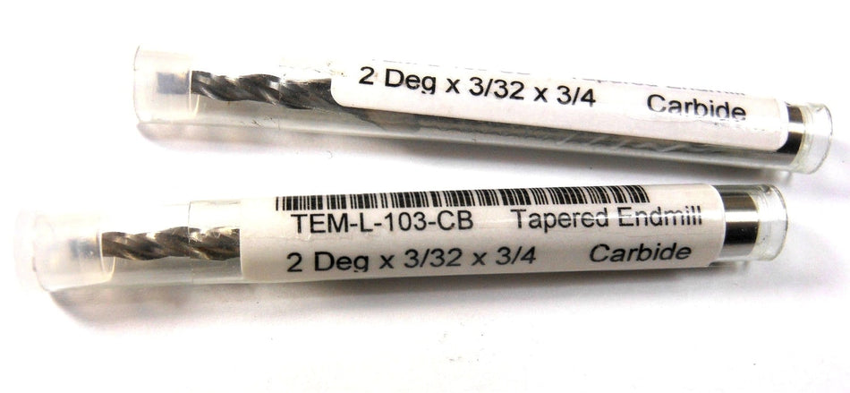 Tapered Carbide End Mills 3/32" 3FL 2° 1/4" x 3/4" x 2-1/2" (2 Pcs)