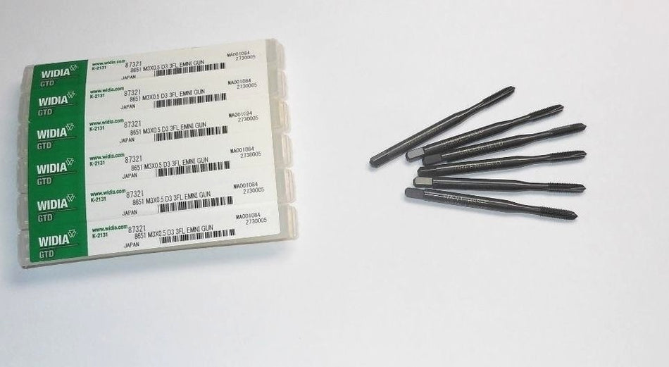 Widia Plug Spiral Point Taps M3x0.5 D3 3FL HSS-E Oxide 87321 (6 Pcs)