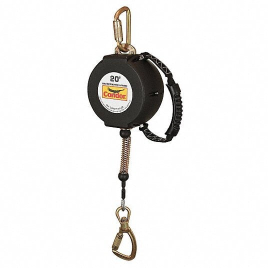 Condor 22RT98 20' 310 Lb Steel Swivel Snap Hook Self-Retracting Lifeline -