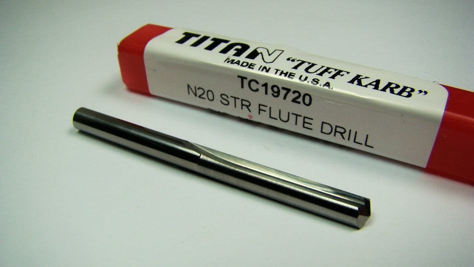 TItan Carbide Straight Flute Drill #20 0.1610" 2FL 140° USA TC19720