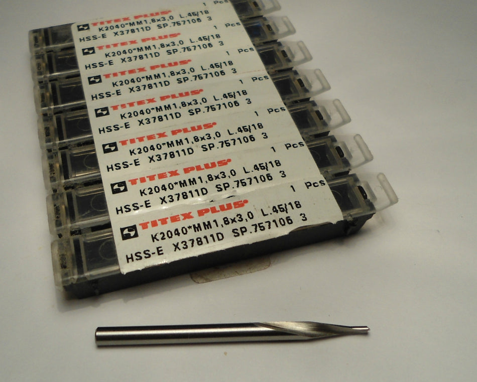Titex Plus 757106 Cobalt Spiralbohrer Drills 1.80mm x 3.0mm (7 Pcs)