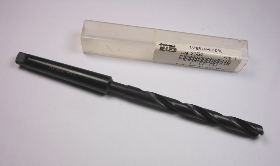 Taper Shank Drill 21/64" HSS 118° Oxide 3-1/4" LOC x 6-1/2" OAL